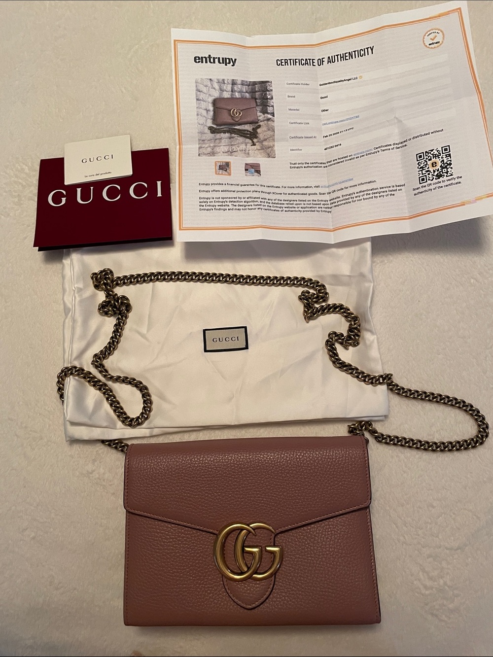 Gucci Pink Leather GG Marmont Chain Crossbody